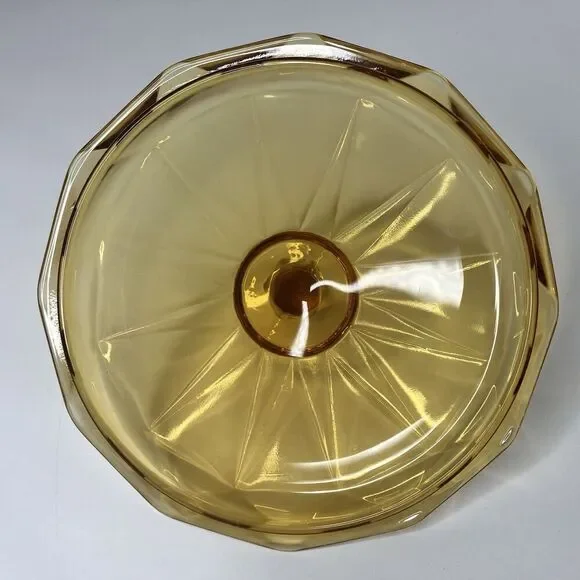 VTG Viking Amber Glass Covered Candy Dish Bowl Lid Diamond Point 7.5" - Picture 9 of 12